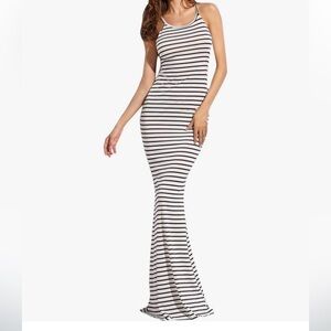 White and Black Striped Maxi Dress